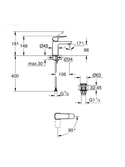 Praustuvo maišytuvas Grohe Cubeo ES, 1/2, S dydžio, su PushOp d.v., matinė juoda sp. 3 Praustuvo maišytuvas Grohe Cubeo ES, 1/2, S dydžio, su PushOp d.v., matinė juoda sp. 3