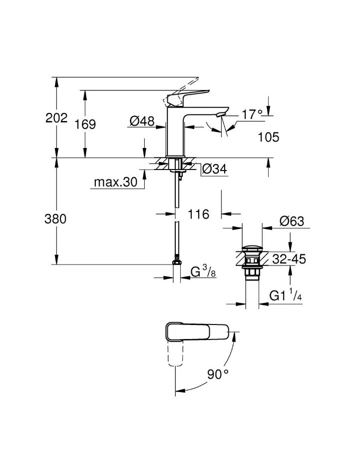 Praustuvo maišytuvas Grohe Cubeo ES, 1/2", M dydžio, su PushOp d.v.matinė juoda sp. 3 Praustuvo maišytuvas Grohe Cubeo ES, 1/2", M dydžio, su PushOp d.v.matinė juoda sp. 3
