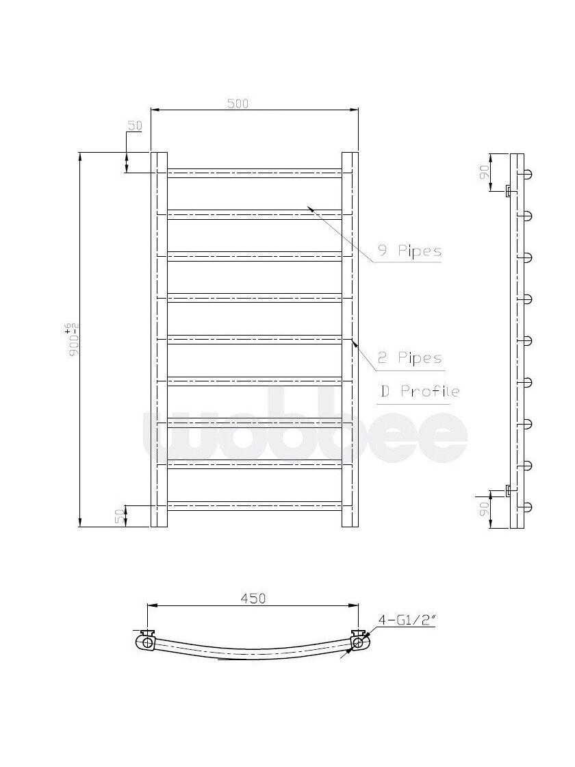 Rankšluosčių džiovintuvas WOBBEE BRYMBO Chrome 50x90 cm 4 Rankšluosčių džiovintuvas WOBBEE BRYMBO Chrome 50x90 cm 4