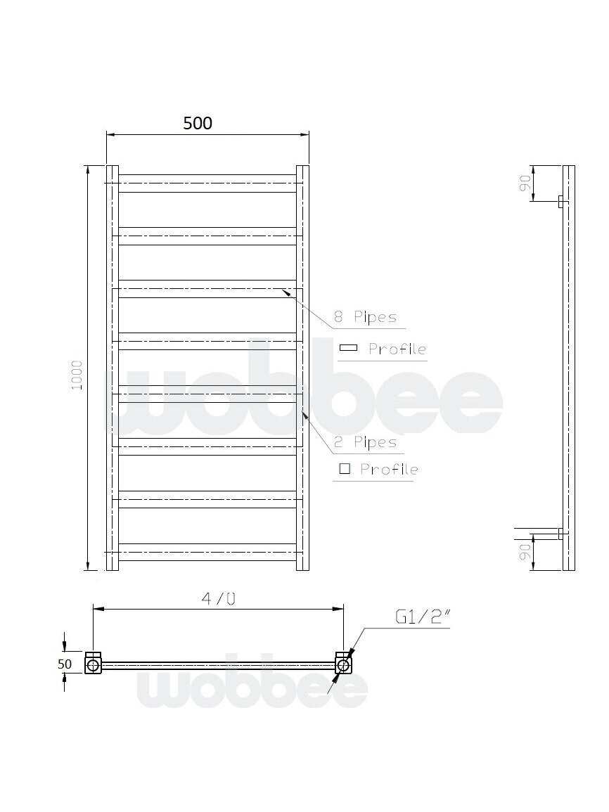Elektrinis rankšluosčių džiovintuvas WOBBEE TENBY WHITE 50x100 cm ...