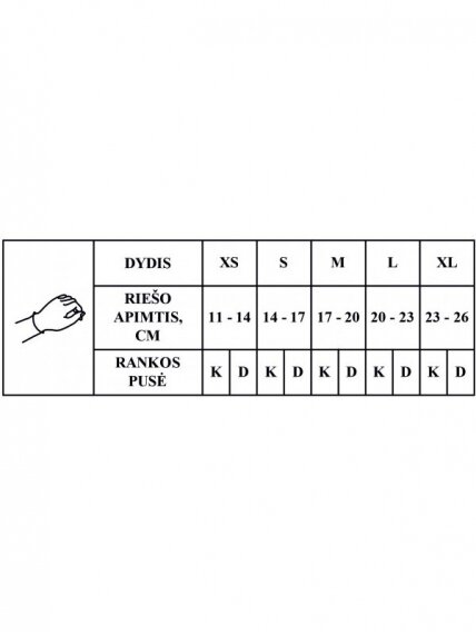 Riešo ir plaštakos įtvaras (trumpas) RT0-3R, juodos spalvos 2