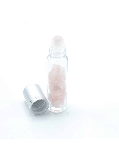 Rutulinis buteliukas su kristalais sidabro spalvos dangteliu - Rose Quartz