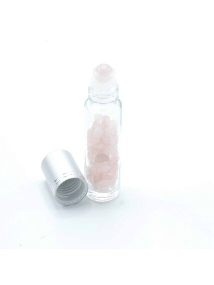 Rutulinis buteliukas su kristalais sidabro spalvos dangteliu - Rose Quartz 1