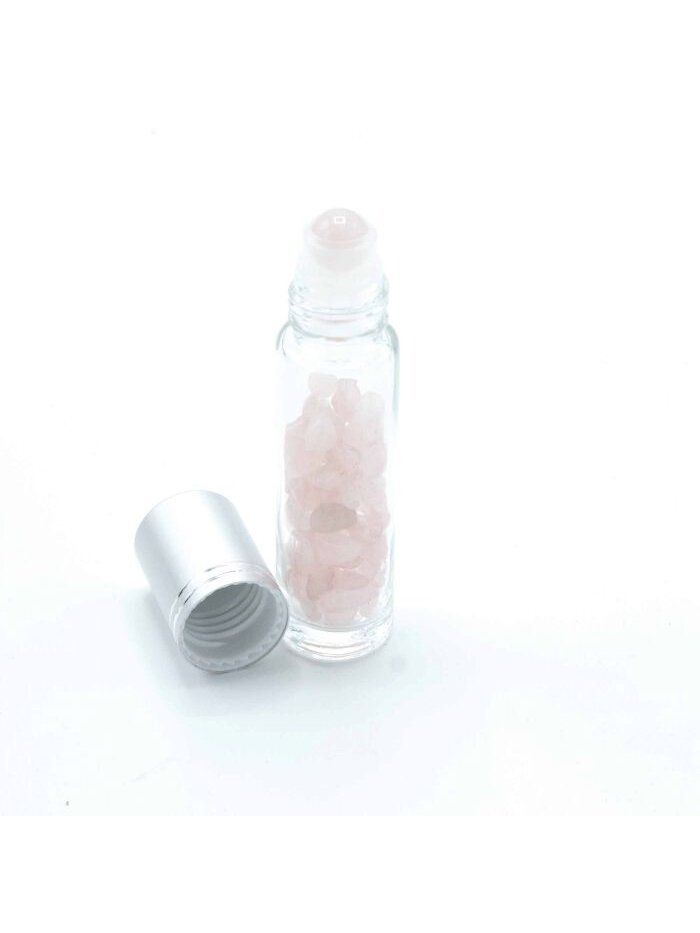 Rutulinis buteliukas su kristalais sidabro spalvos dangteliu - Rose Quartz 1 Rutulinis buteliukas su kristalais sidabro spalvos dangteliu - Rose Quartz 1