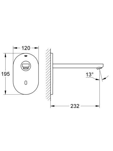 Sensorinis maišytuvas praustuvui Eurosmart Cosmopolitan E iš sienos, snapo L-232mm, SuperSteel