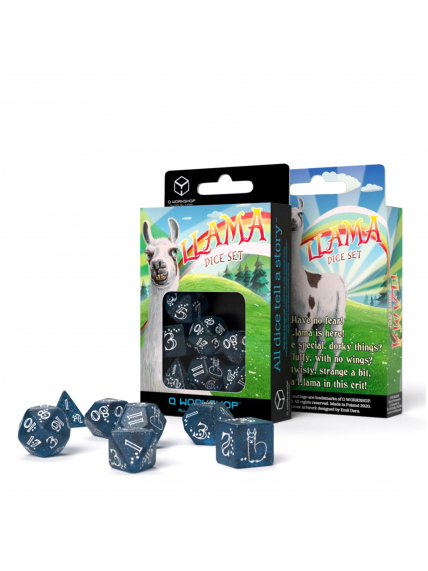 Shimmering Llama kauliukų rinkinys tamsiai mėlyni ir balti Shimmering Llama kauliukų rinkinys tamsiai mėlyni ir balti