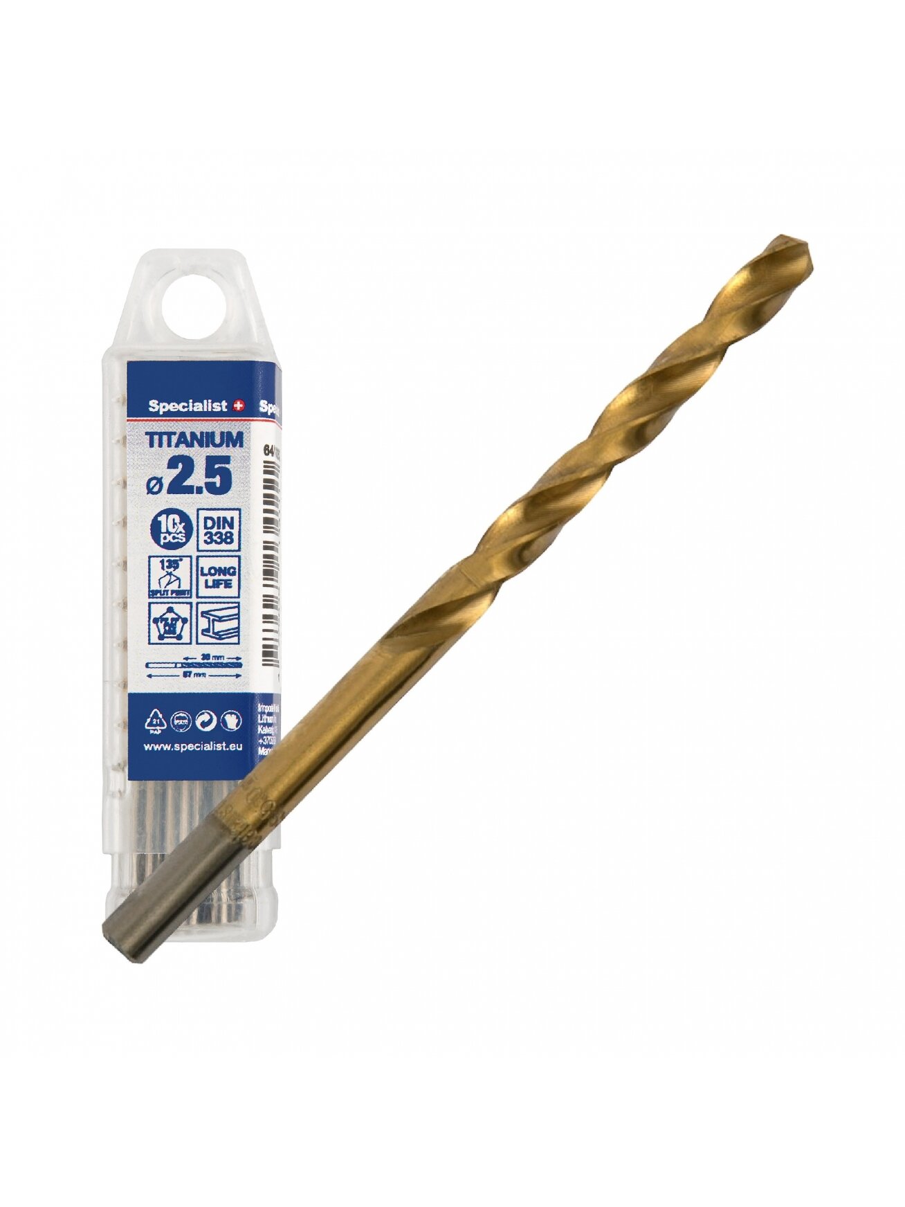 SPECIALIST+ metalo grąžtas TITAN, 2.5 mm, 10 vnt. SPECIALIST+ metalo grąžtas TITAN, 2.5 mm, 10 vnt.