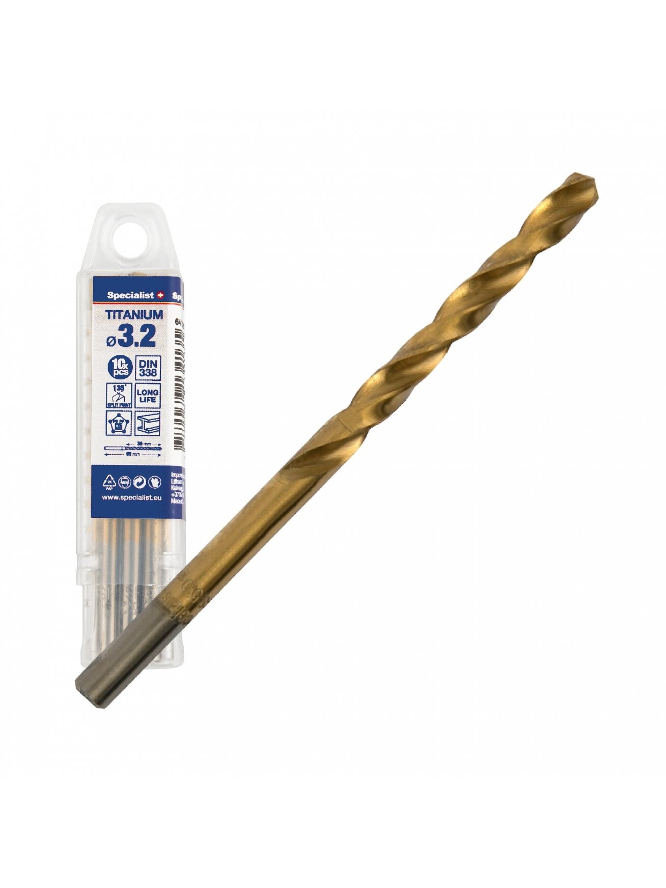 SPECIALIST+ metalo grąžtas TITAN, 3.2 mm, 10 vnt. SPECIALIST+ metalo grąžtas TITAN, 3.2 mm, 10 vnt.