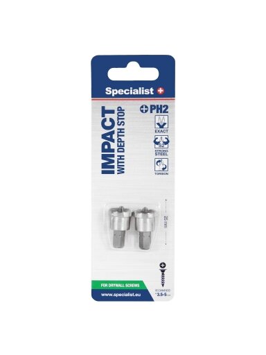 SPECIALIST+ antg. PH2 su gylio ribotuvu, 25 mm, 2 vnt.