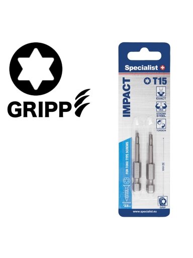 SPECIALIST+ antgalis TORX GRIP T15, 50mm, 2 vnt.