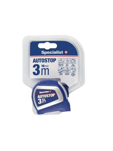SPECIALIST+ ruletė AUTOSTOP 3 m, 16 mm