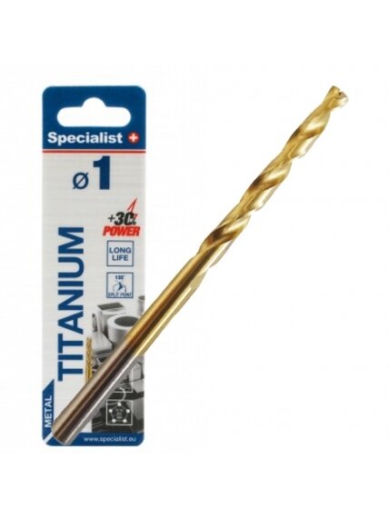 SPECIALIST+ metalo grąžtas TITAN, 1 mm, 2 vnt. SPECIALIST+ metalo grąžtas TITAN, 1 mm, 2 vnt.