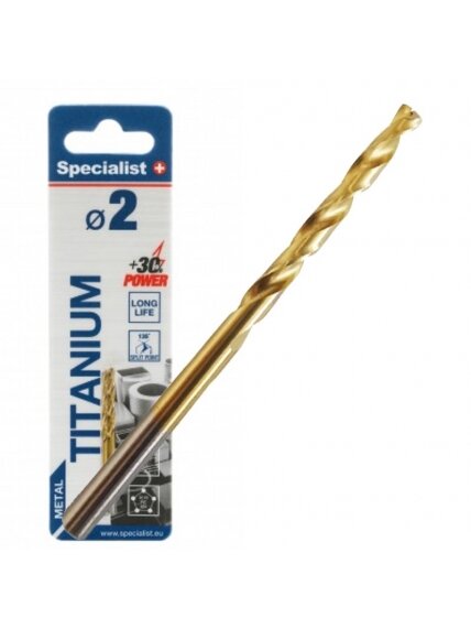 SPECIALIST+ metalo grąžtas TITAN, 2 mm, 2 vnt. SPECIALIST+ metalo grąžtas TITAN, 2 mm, 2 vnt.