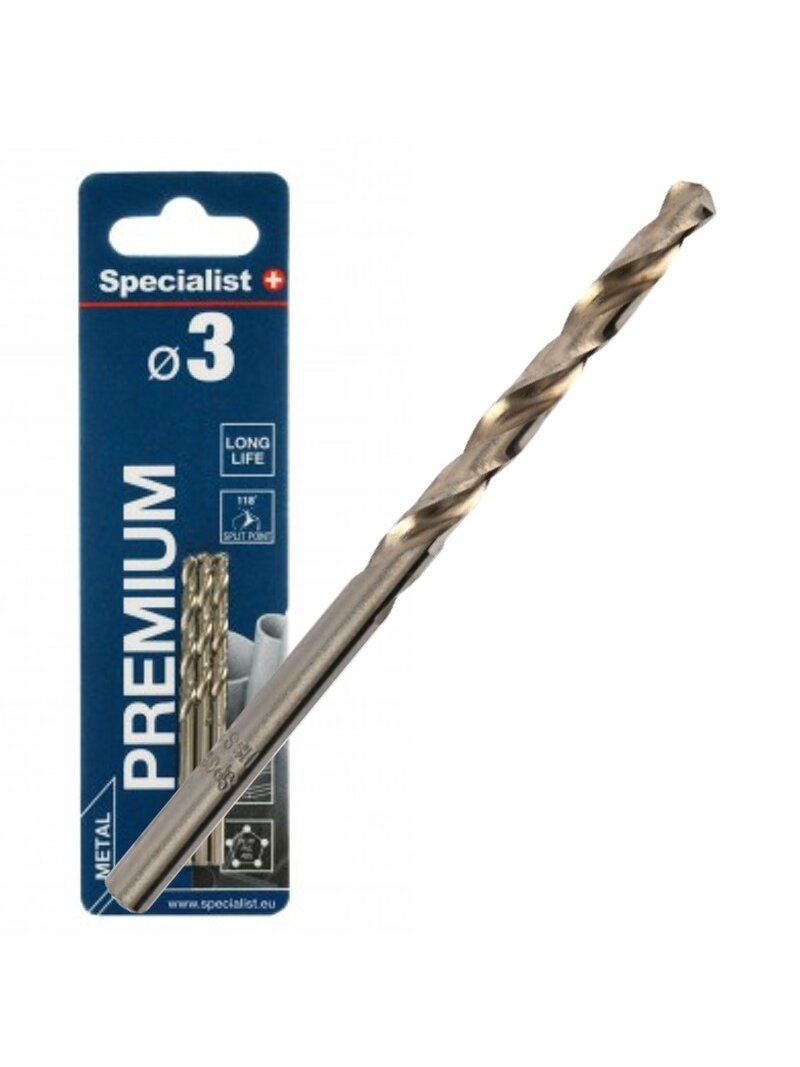 SPECIALIST+ metalo grąžtas PREMIUM, 3 mm, 3 vnt. SPECIALIST+ metalo grąžtas PREMIUM, 3 mm, 3 vnt.