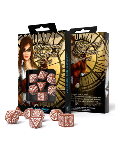 Steampunk Clockwork kauliukų rinkinys karamelinės ir baltos spalvos