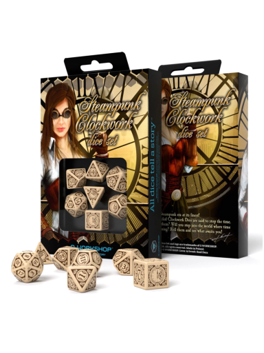 Steampunk Clockwork kauliukų rinkinys smėlio ir rudos spalvos