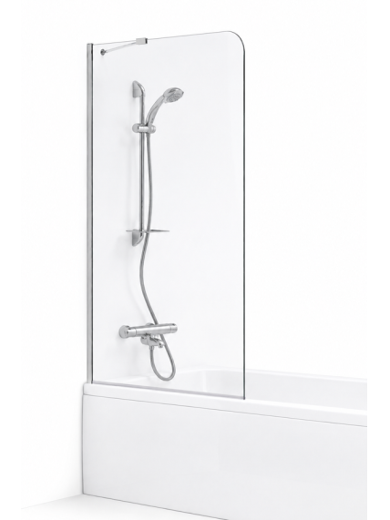 Standartinė, stacionari vonios sienelė MIJA 80xx150 cm, skaidrus stiklas, chromo spalvos profiliai