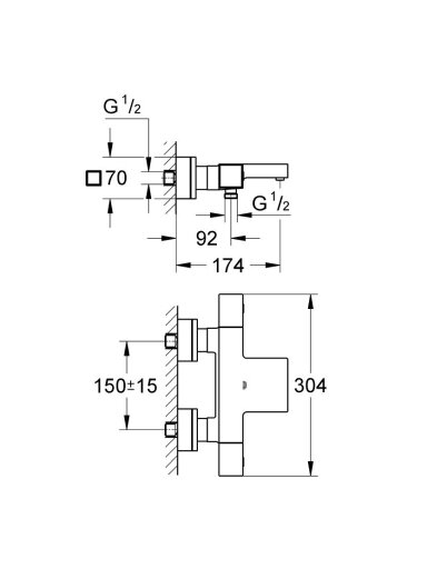 Termostatinis vonios/dušo maišytuvas Grotherm Cube, chromas