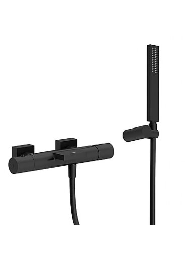 Termostatinis vonios/dušo maišytuvas Project su dušo komplektu, juodas matinis