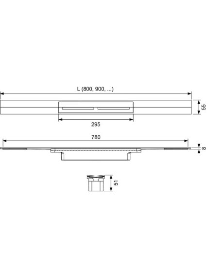 TECEdrainprofile dušo profilis 800x55 mm, poliruotas nerūdijantis plienas TECEdrainprofile dušo profilis 800x55 mm, poliruotas nerūdijantis plienas