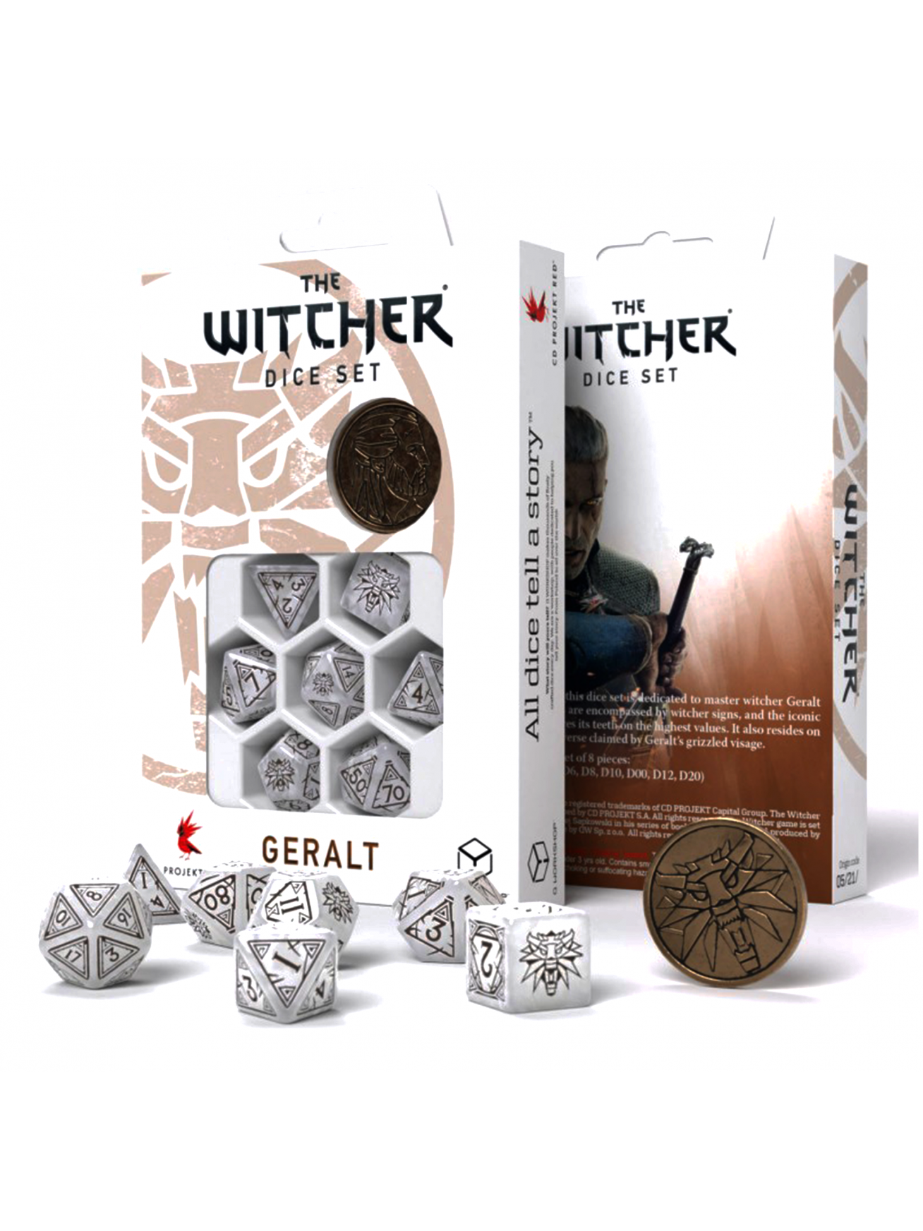 The Witcher Geralt kauliukų rinkinys perlo ir rudos sp The Witcher Geralt kauliukų rinkinys perlo ir rudos sp