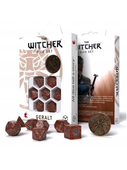 The Witcher Geralt kauliukų rinkinys karamelinės ir sidabrinės sp The Witcher Geralt kauliukų rinkinys karamelinės ir sidabrinės sp
