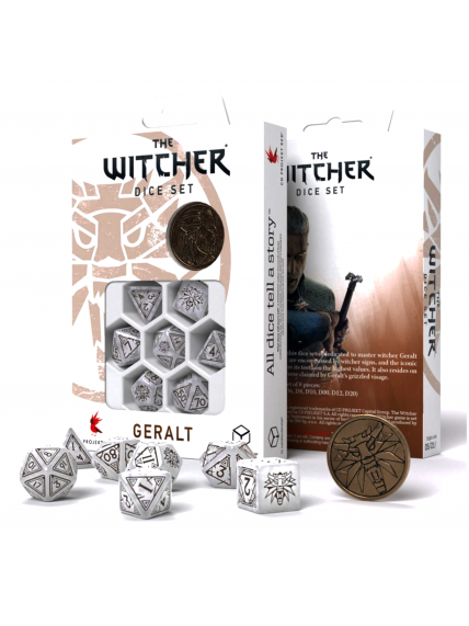 The Witcher Geralt kauliukų rinkinys perlo ir rudos sp The Witcher Geralt kauliukų rinkinys perlo ir rudos sp