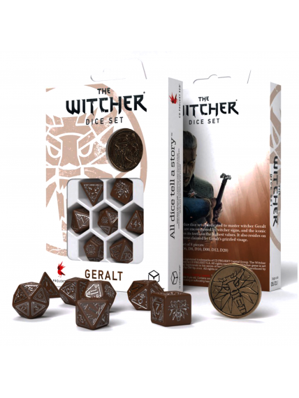 The Witcher Geralt kauliukų rinkinys rudos ir sidabrinės sp The Witcher Geralt kauliukų rinkinys rudos ir sidabrinės sp