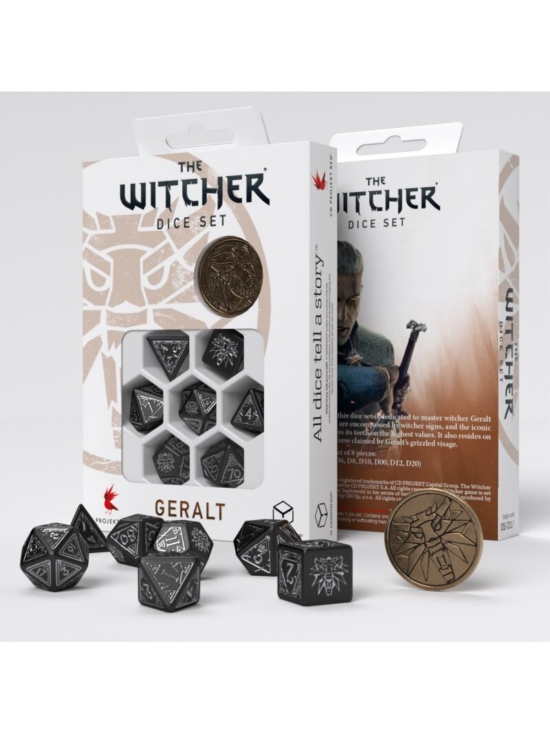 The Witcher Geralt Silver Sword kauliukų rinkinys juodos ir sidabro sp The Witcher Geralt Silver Sword kauliukų rinkinys juodos ir sidabro sp