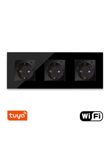 Trivietis WiFi kištukinis lizdas su stikliniu rėmeliu Feelspot, juodas