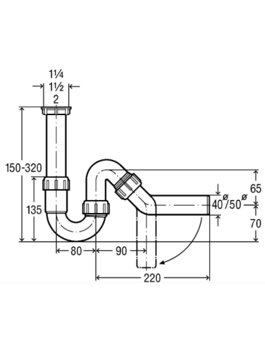 Viega plautuvės sifonas, be ventilio 1 1/2 x 50