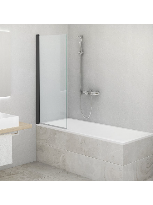Vonios sienelė varstoma į abi puses 75x150 cm,skaidrus stiklas,profilis matinė juoda spalva Vonios sienelė varstoma į abi puses 75x150 cm,skaidrus stiklas,profilis matinė juoda spalva
