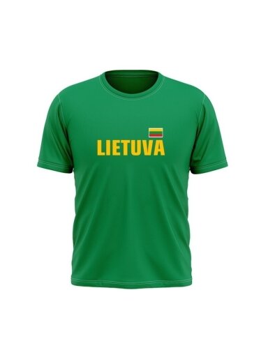 Žali marškinėliai unisex su užrašu Lietuva ir Vyčiu ant nugaros